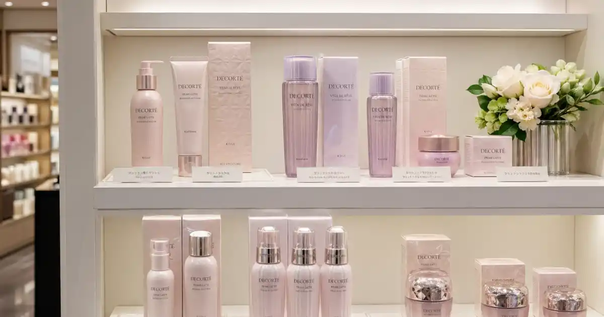 Premium skincare display shelf — Hailey Bieber Rhode beauty brand products