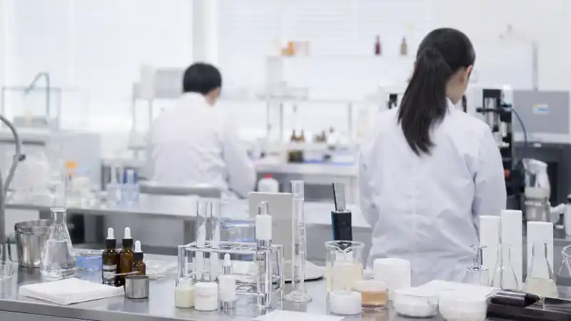 Cosmetics laboratory where Hailey Bieber Rhode skincare products are developed
