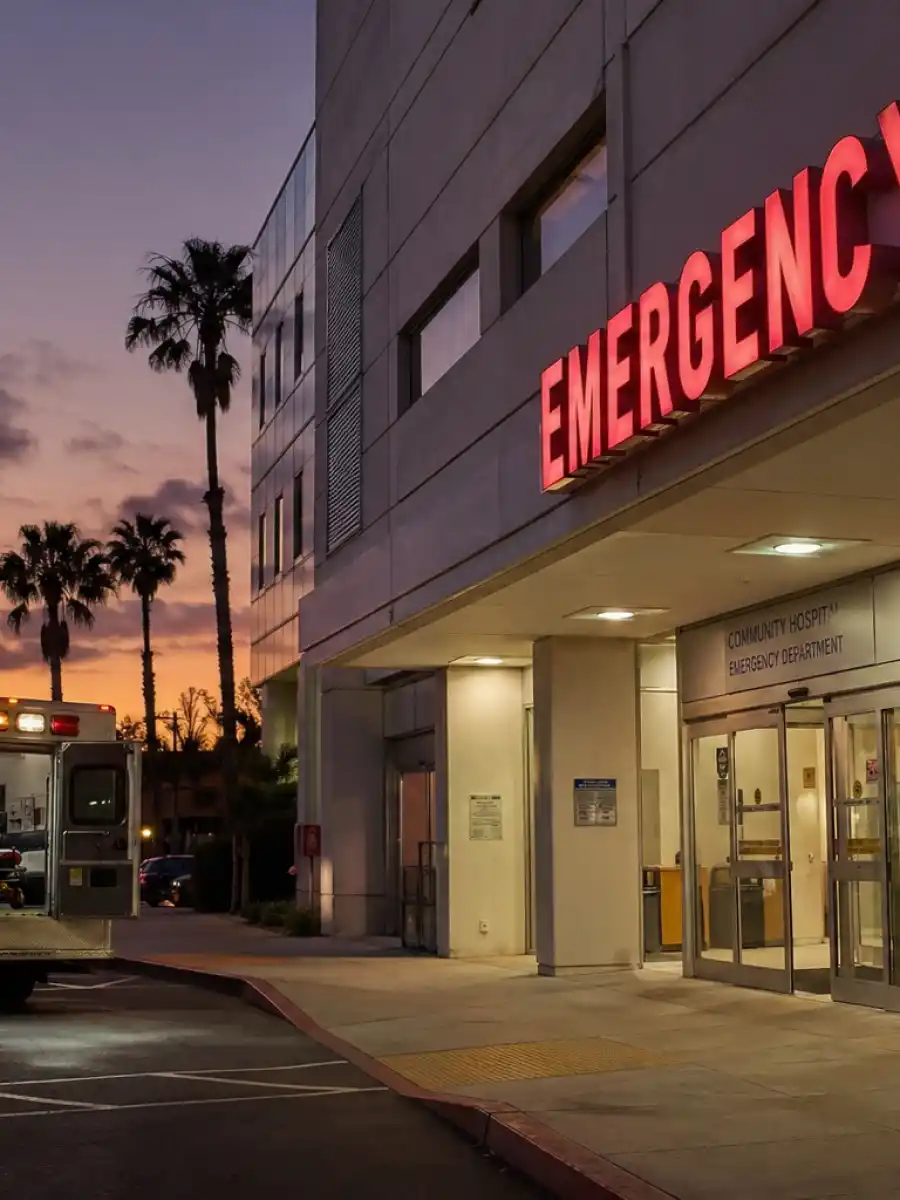 Ving Rhames hospitalized web story poster — LA hospital emergency entrance