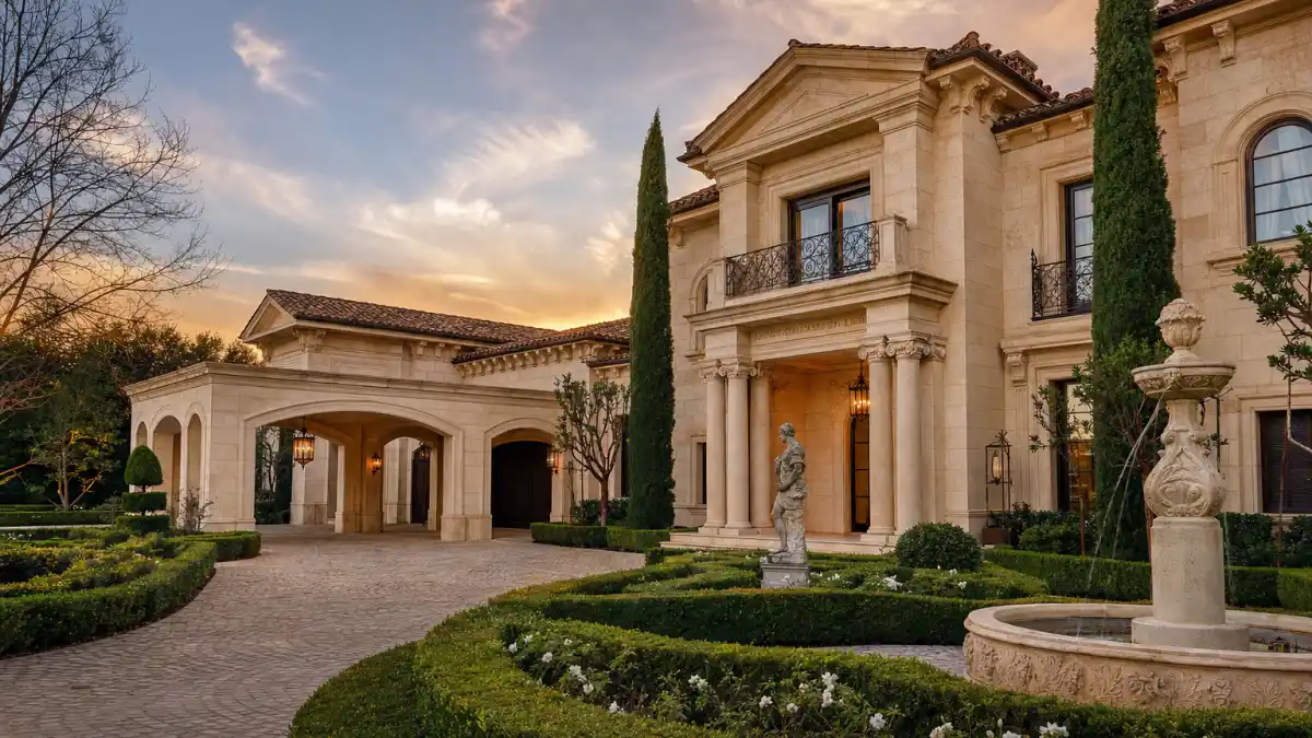 Beverly Park Italianate mansion exterior recalling the Adele house Sylvester Stallone built