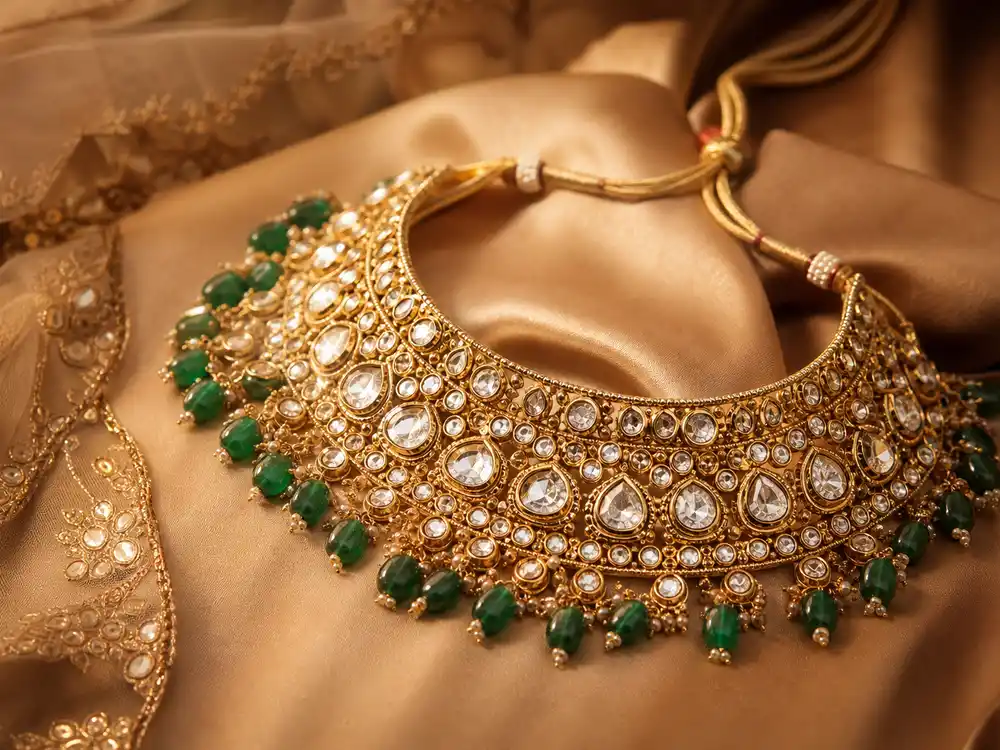 Aditi Rao Hydari Cannes 2026 jewelry inspiration with an antique gold choker and emerald drops.