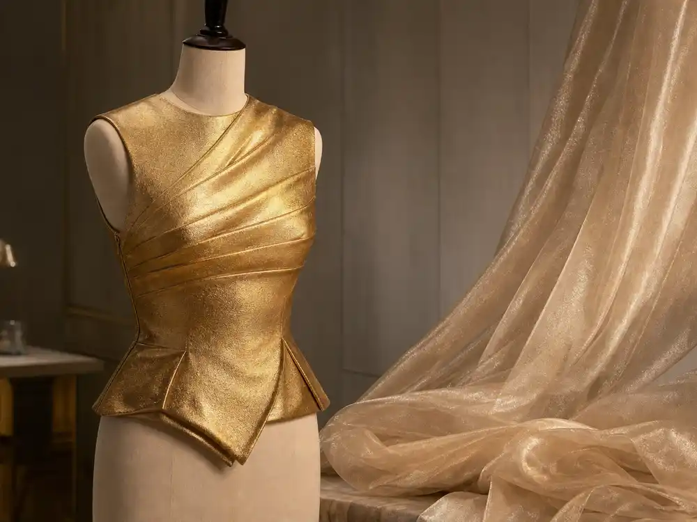 Aditi Rao Hydari Cannes 2026 styling inspiration with a structured metallic gold sleeveless blouse.