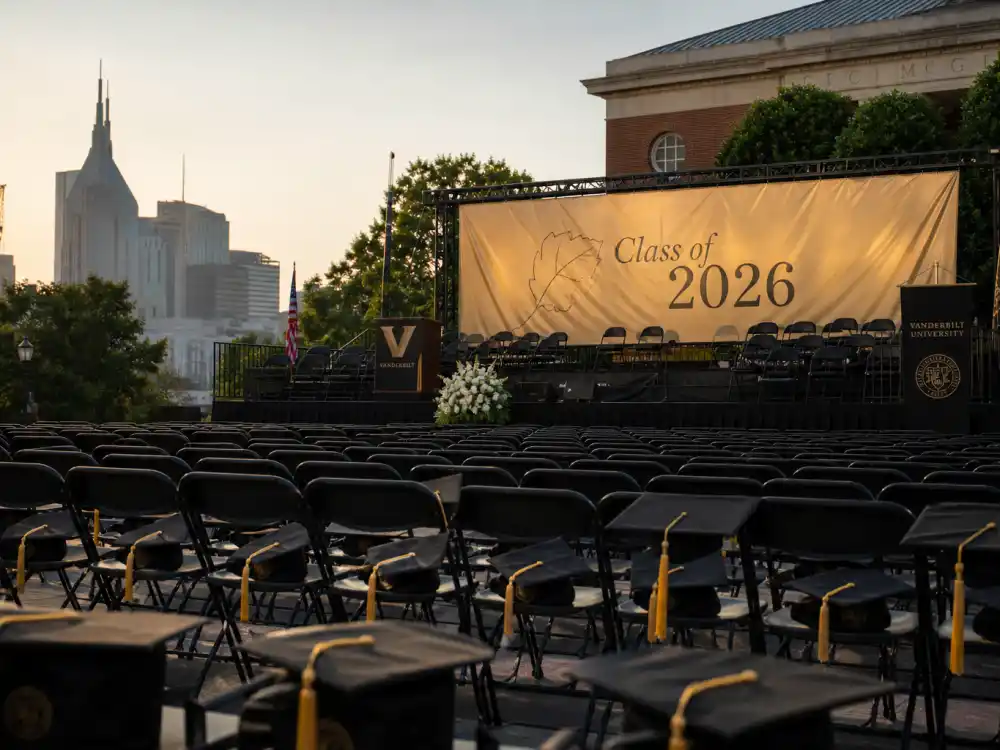 Vanderbilt Class of 2026 commencement stage and Nashville skyline at the Apple Martin Vanderbilt graduation