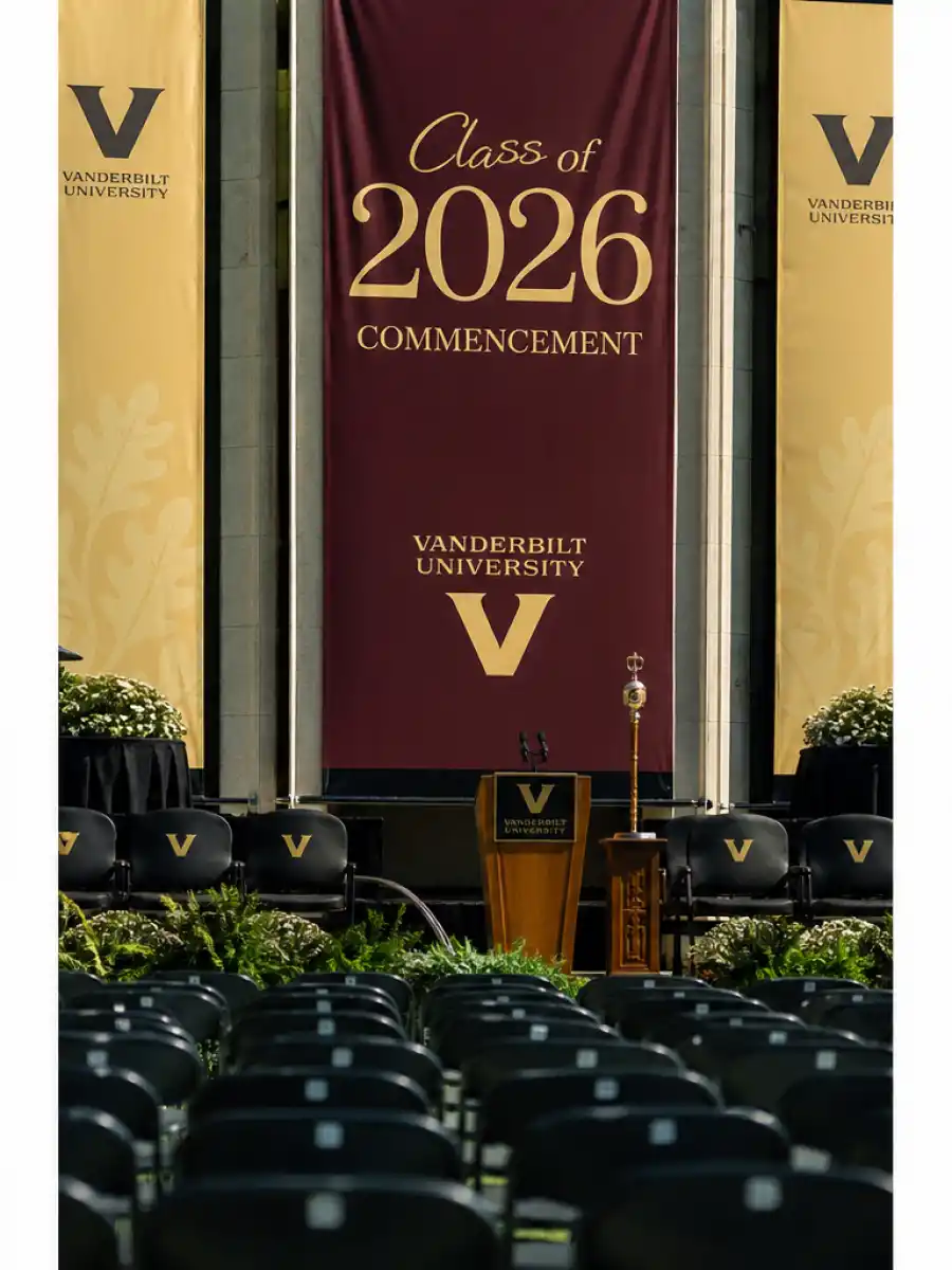 Web story poster about the Apple Martin Vanderbilt graduation showing the Class of 2026 commencement stage in Nashville