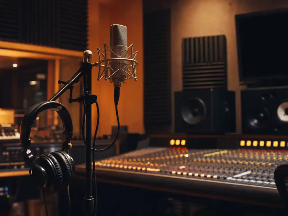 Professional recording studio setting reflecting Ariana Grande music career and creative journey