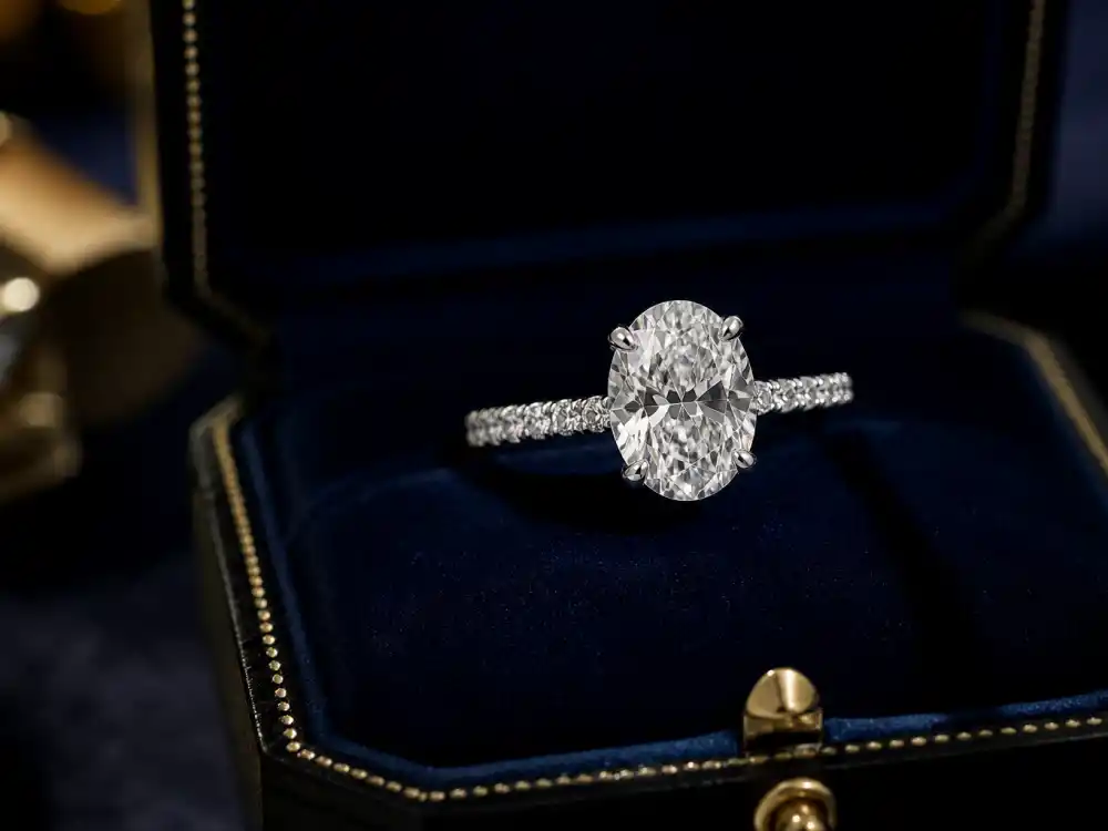 Luxury diamond engagement ring in velvet box symbolizing Ariana Grande relationships and engagements