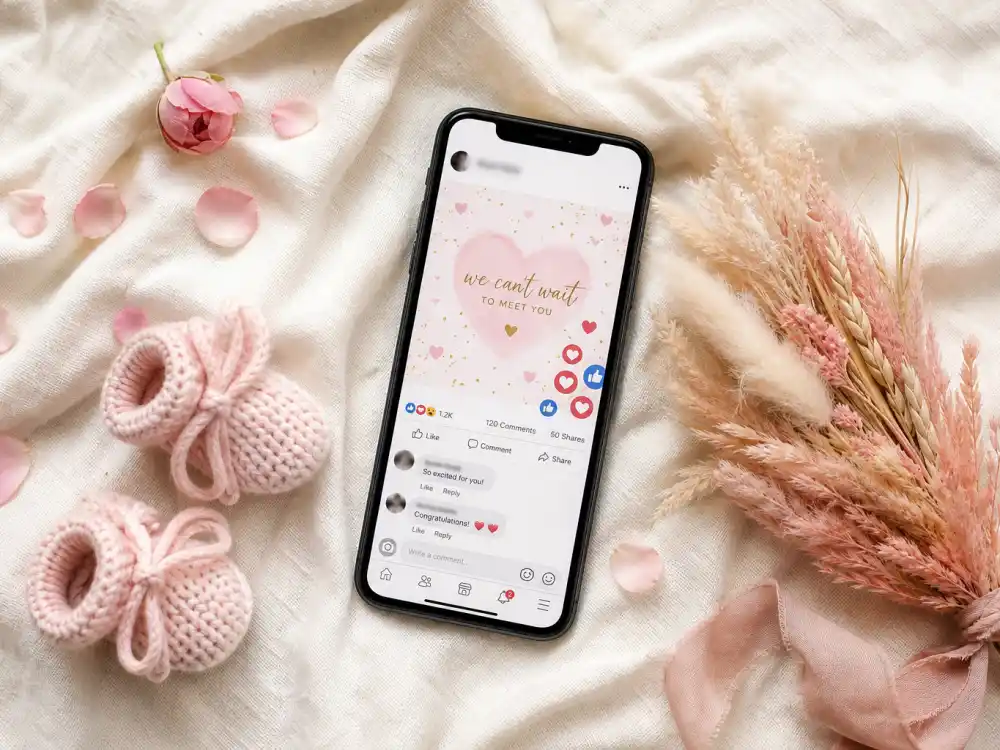 Phone showing celebratory Instagram pregnancy announcement post for Beanie Feldstein pregnant news