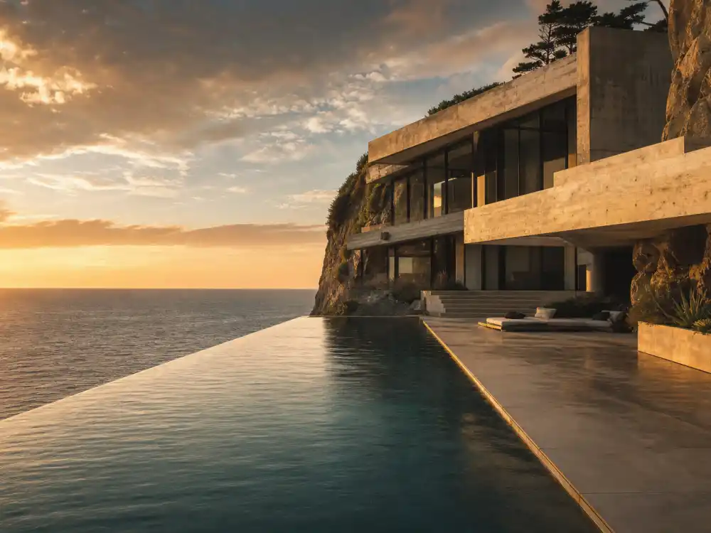 Infinity pool merging with the Pacific at the Beyonce house in Malibu