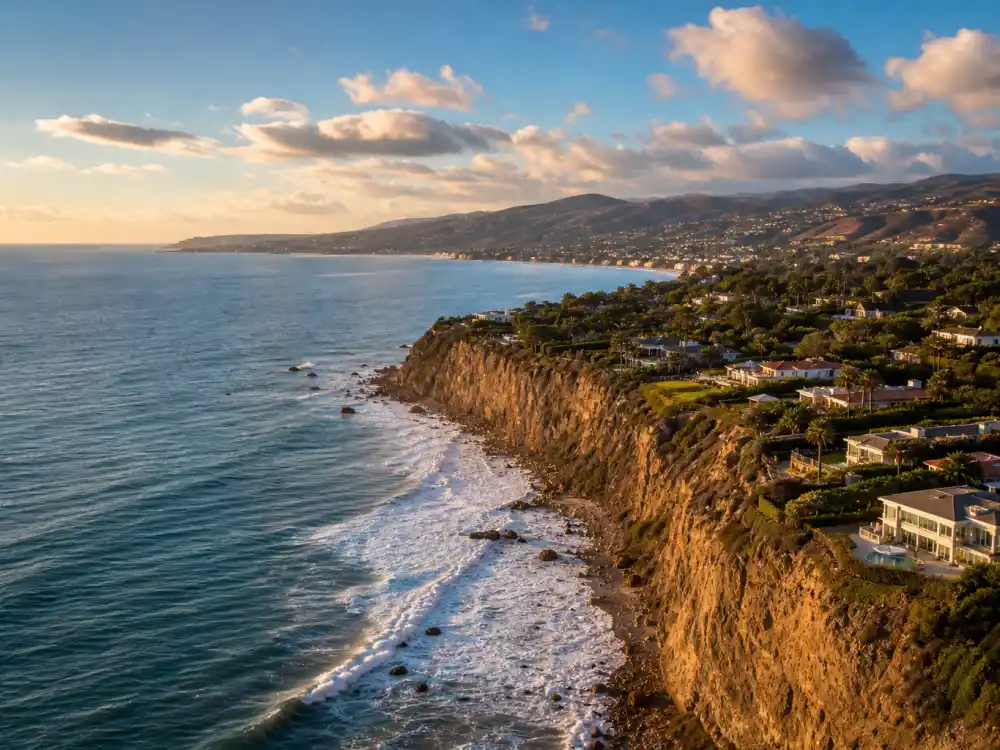 Aerial view of the Malibu coastline near the Beyonce house at Paradise Cove