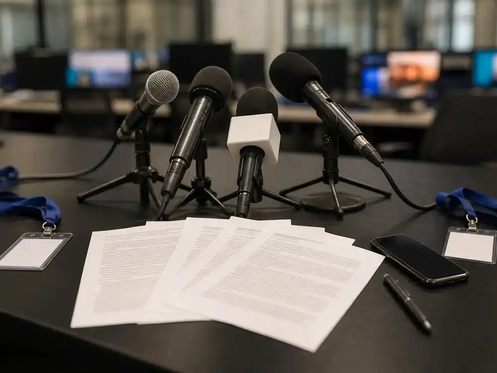 Statement papers and microphones represent Britney Spears rep response to the restaurant report.
