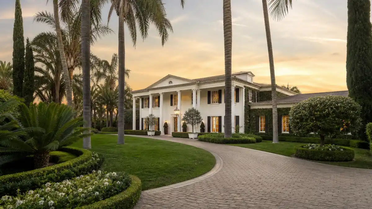 Aerial of a traditional Beverly Hills estate similar to the Bruce Willis Beverly Hills home sold for $41.3 million