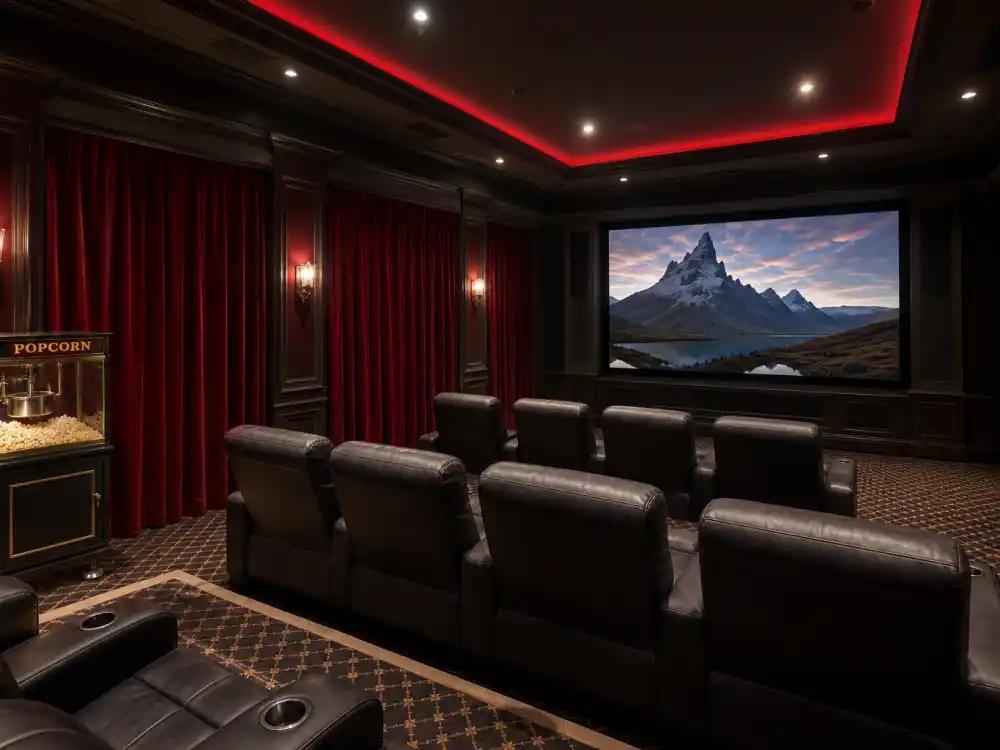 Private home theater of the kind found in the Bruce Willis Beverly Hills home sold mansion