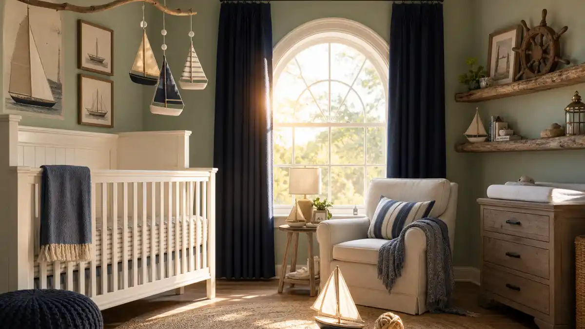 Nautical serene nursery décor celebrating Cameron Diaz third baby nautical name family journey