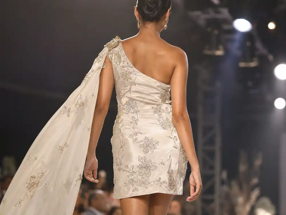 Embroidered satin cape detail reflecting Cannes 2026 red carpet risk-taking.
