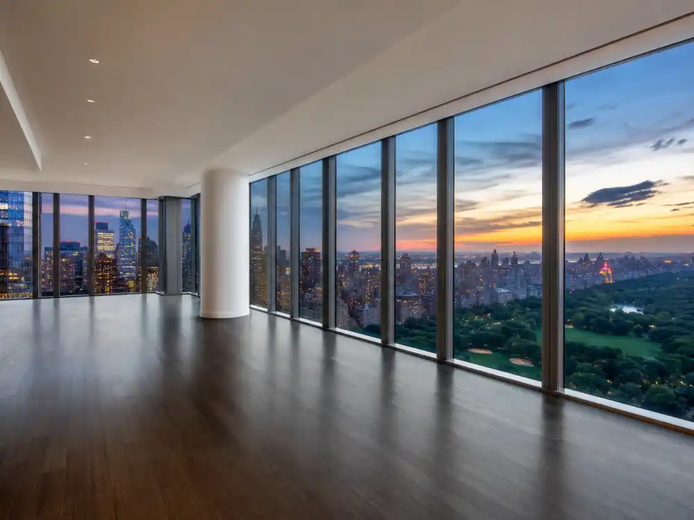 Empty Manhattan penthouse overlooking Central Park at twilight as one of the new homes of celebrities who left California