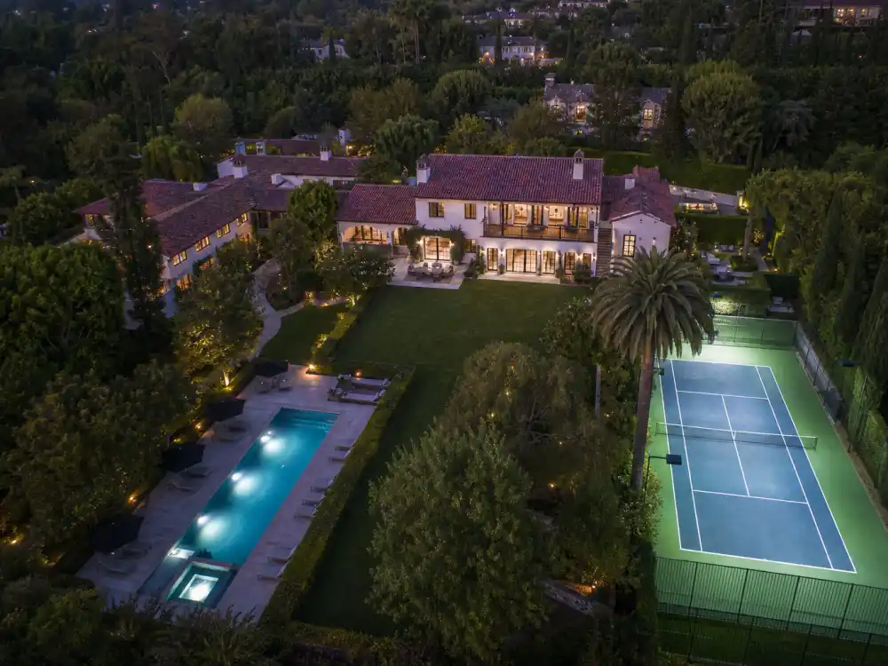 Aerial view of a multi-acre compound where one of the celebrities who live in Beverly Hills resides