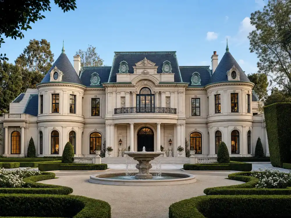 French chateau-style mansion typical of homes owned by celebrities who live in Beverly Hills