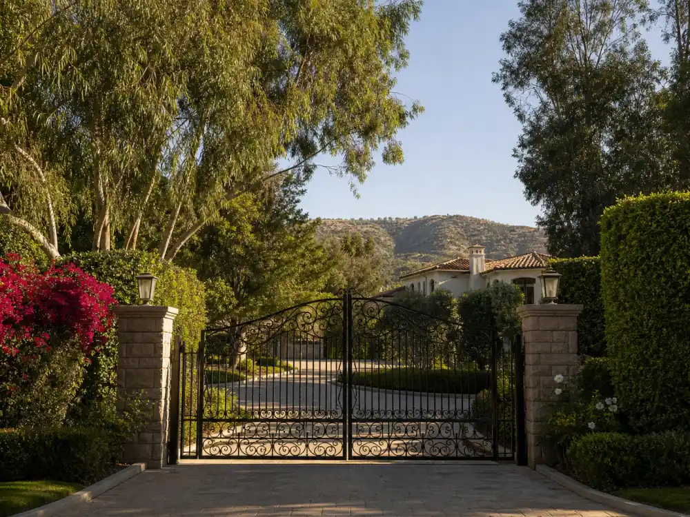 Iron security gate of a private estate belonging to one of the celebrities who live in Calabasas