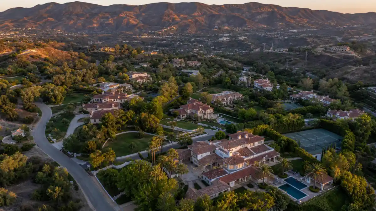 Aerial view of luxury gated community where many celebrities who live in Calabasas have built their estates