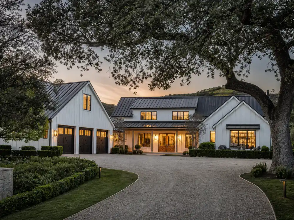 Modern farmhouse style estate favored by many celebrities who live in Calabasas