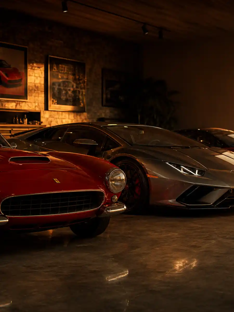 Celebrity car collections worth most — golden hour garage poster