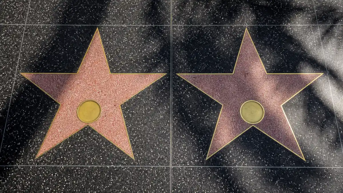 Hollywood Walk of Fame stars representing celebrity couples with big age gaps side by side