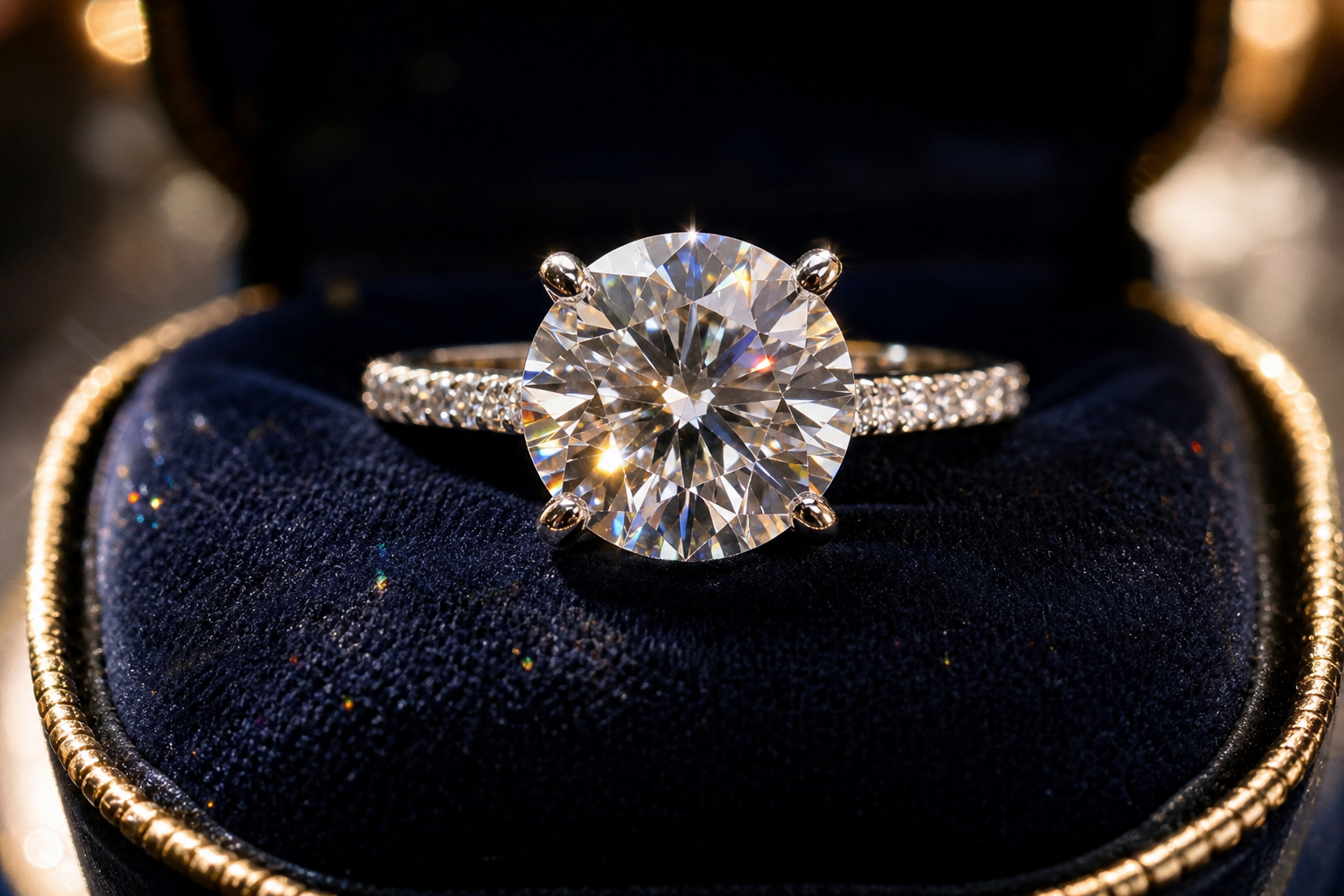 Sparkling diamond engagement ring on dark velvet cushion showcasing celebrity engagement rings most expensive designs