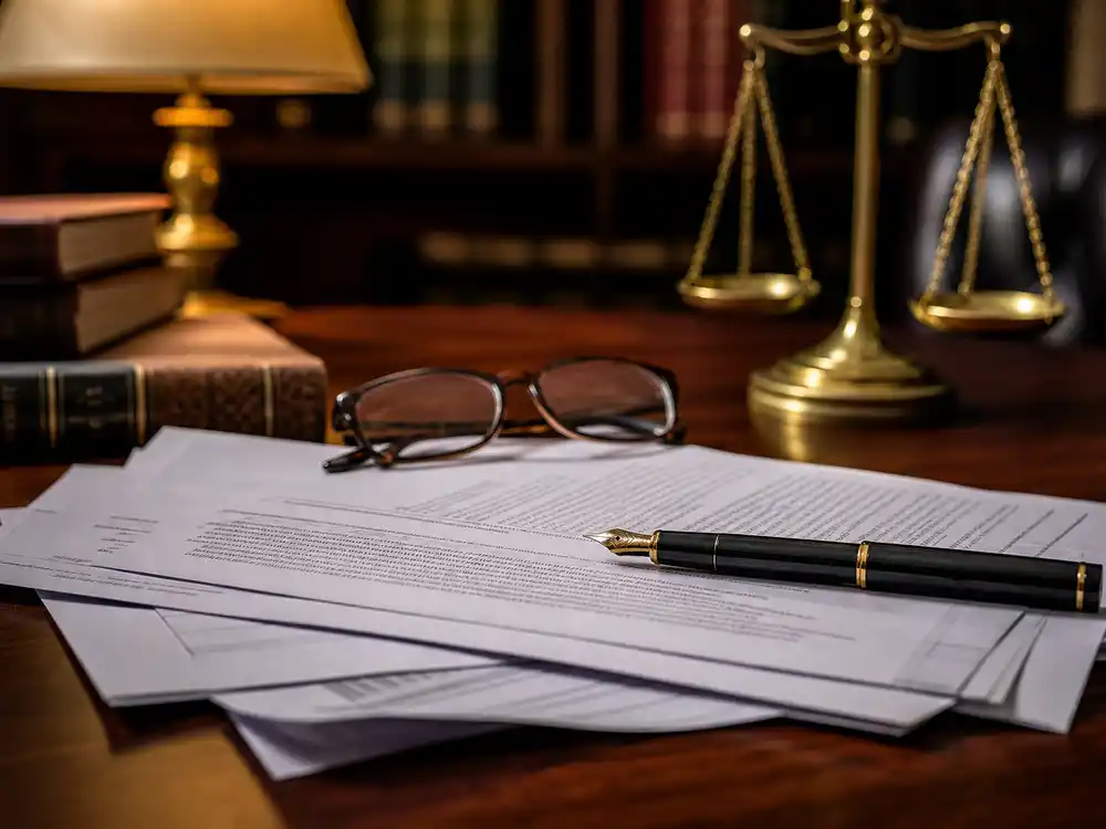 Legal documents and scales of justice representing celebrity image rights litigation
