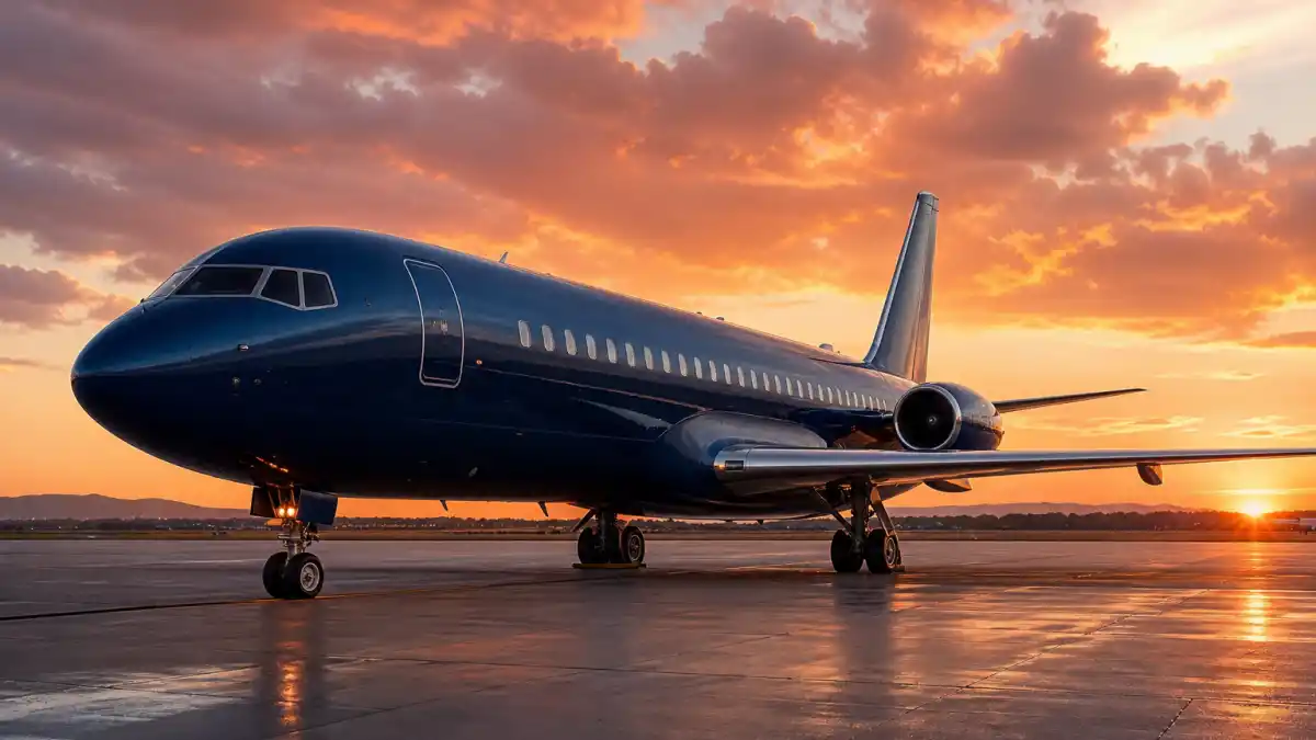 Luxury Boeing Business Jet on tarmac at golden hour representing celebrity private jets in 2026