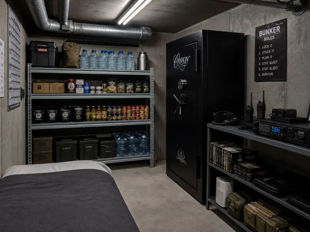 Celebrity panic rooms designed as underground reinforced concrete bunkers with blast doors and emergency supplies