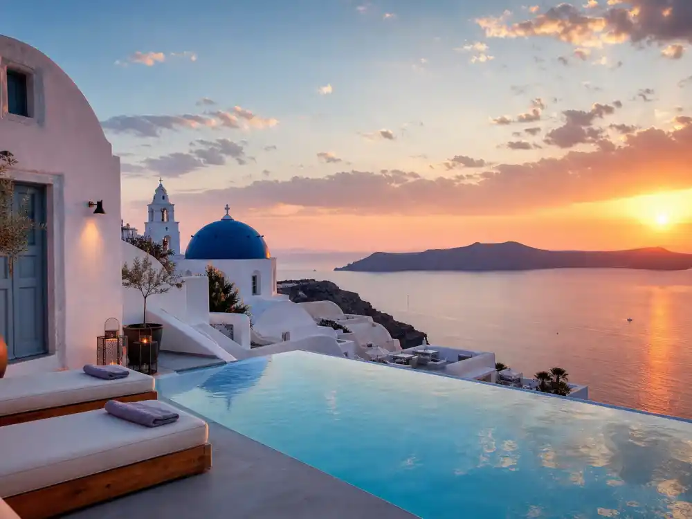 Tropical villa celebrity vacation homes with thatched roof and infinity pool overlooking ocean