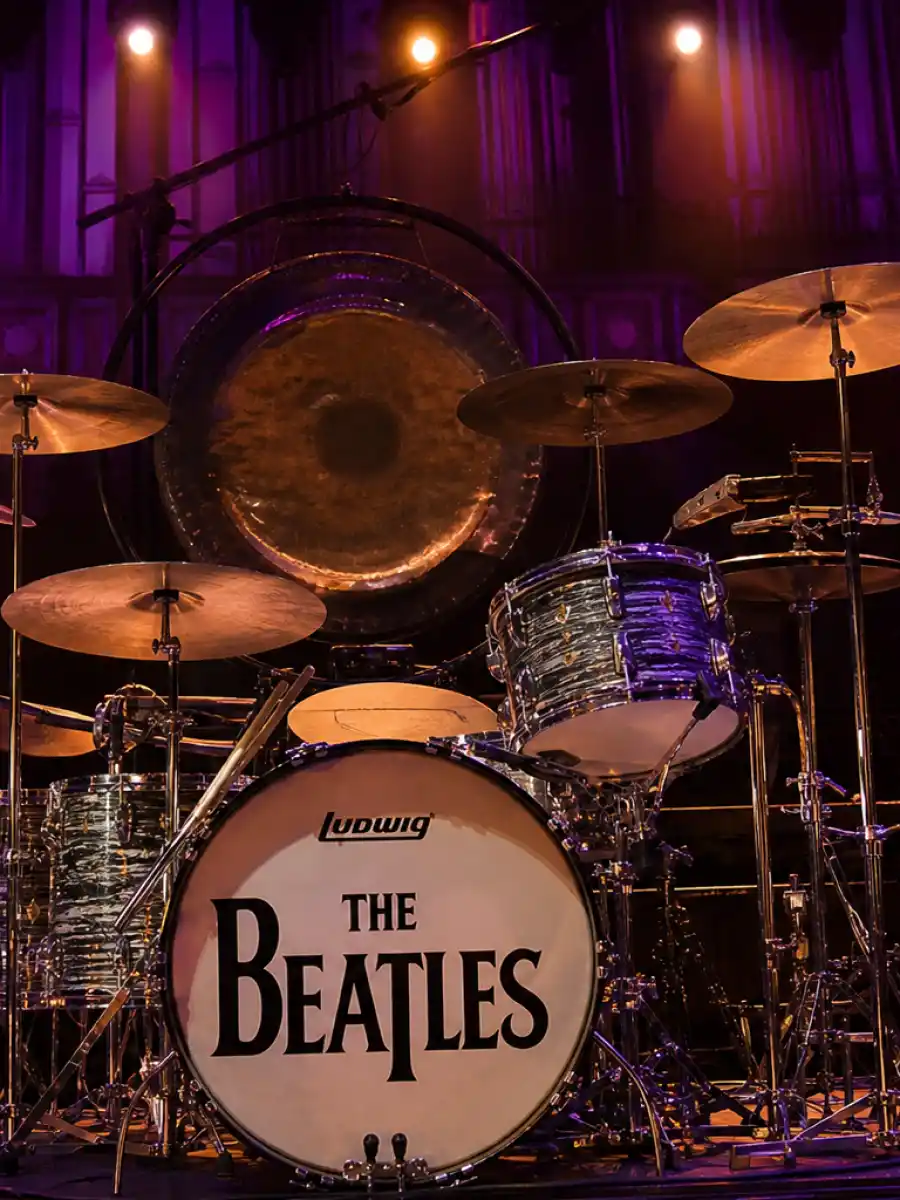 Charlie Watts final recording tribute poster with legendary drum kit on stage