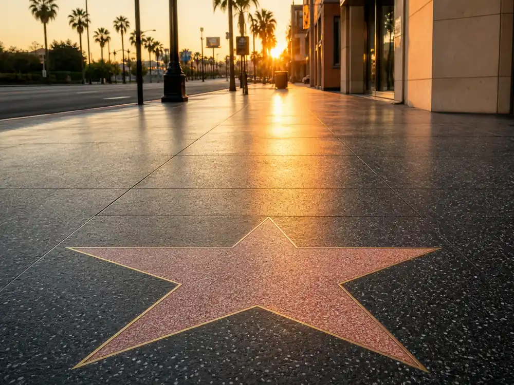 Hollywood Walk of Fame star at sunset representing Chris Evans illustrious career