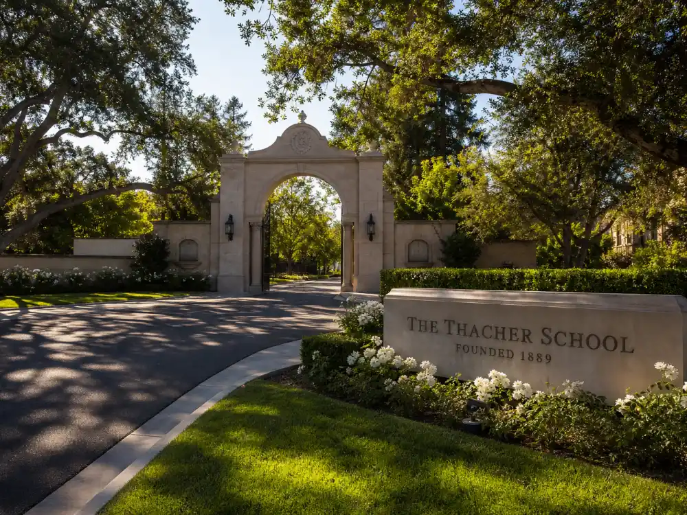 Private school entrance with trees representing the Donda Academy custody battle dispute