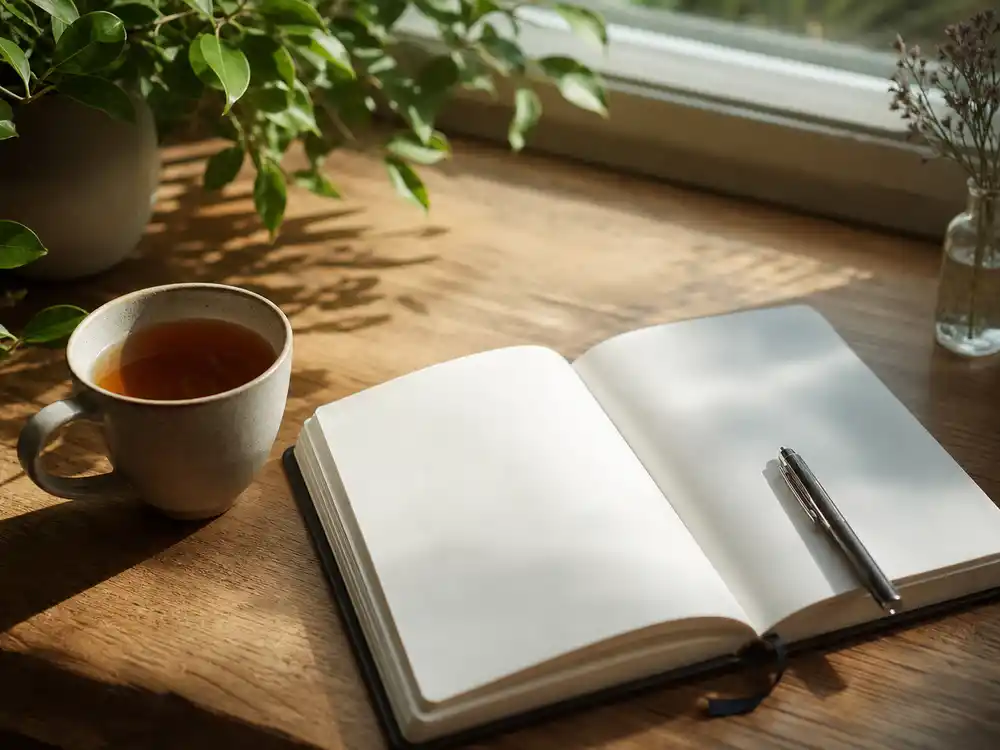 A journal and pen symbolize Hayden Panettiere memoir reflections on recovery and speaking publicly.