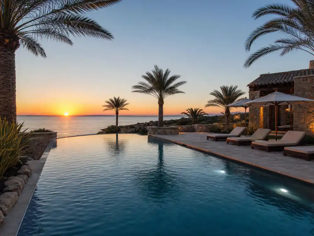 Indian Creek waterfront infinity pool similar to features in the Mark Zuckerberg Indian Creek $170 million purchase