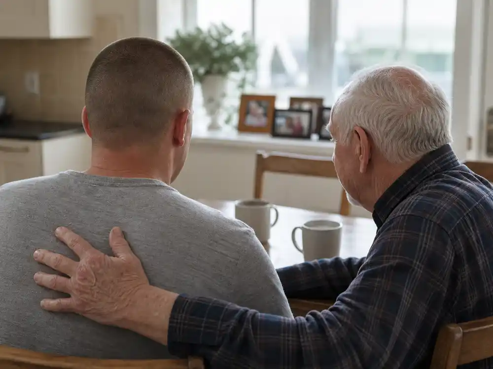 justin bieber buzz cut dad selfie mental health fans worried in a quiet father and son support scene.