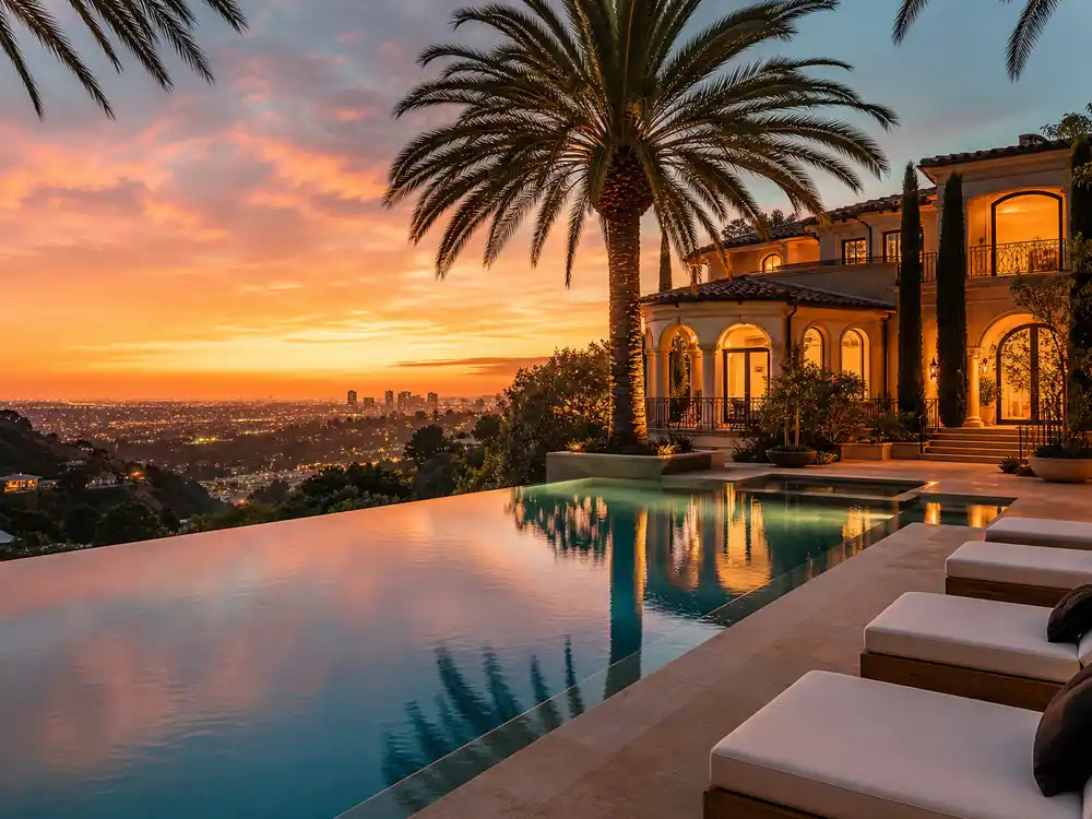 Justin Bieber house infinity edge pool overlooking Beverly Hills canyon