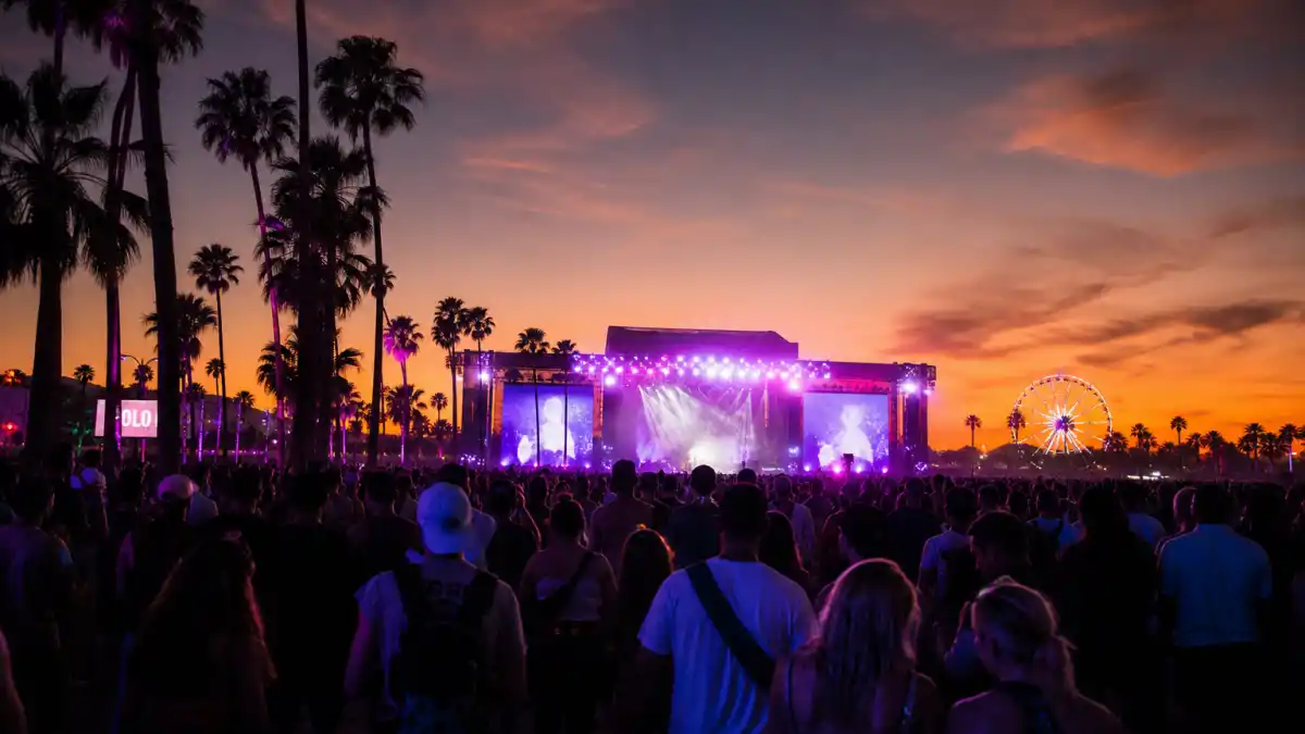 Coachella 2026 festival scene where Kendall Jenner and Jacob Elordi were spotted together