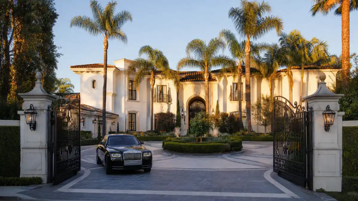Luxury Beverly Hills mansion representing Kim Kardashian dating history and glamorous lifestyle