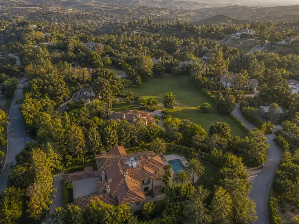 Aerial view of Hidden Hills California neighborhood near the Kim Kardashian house