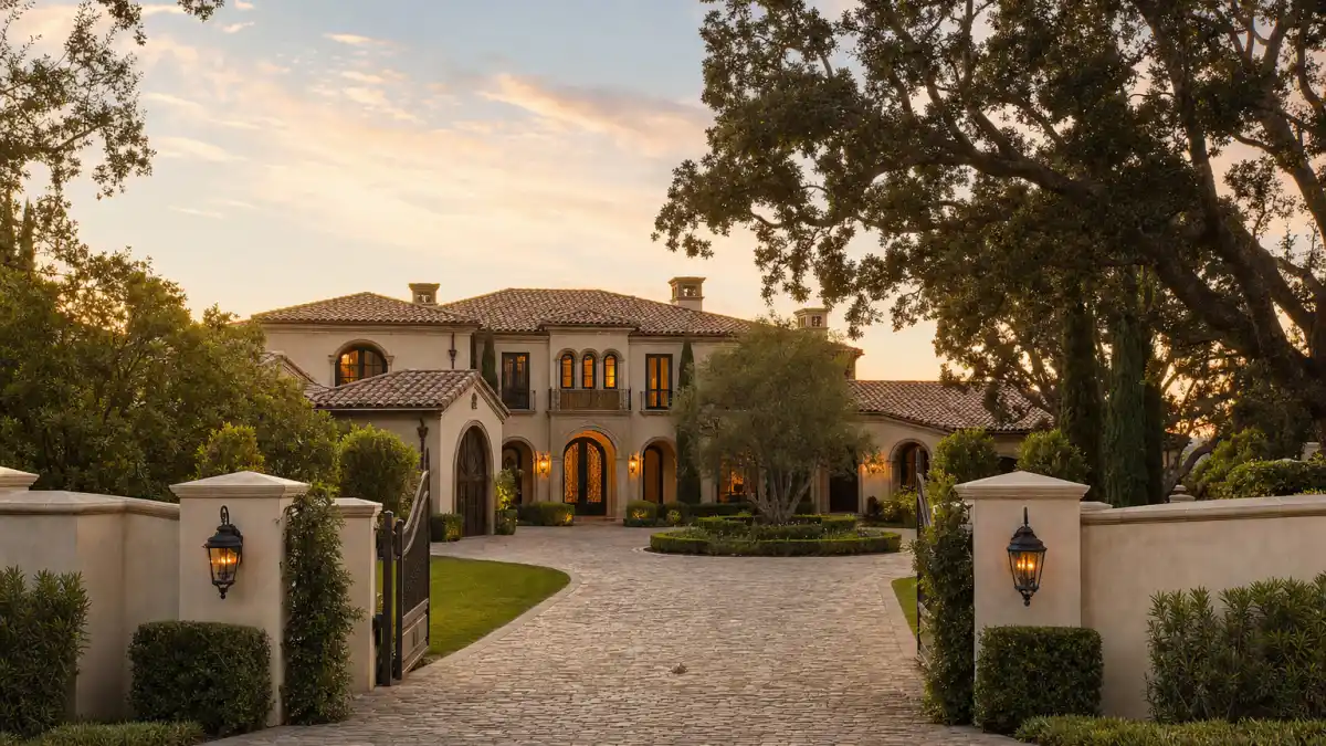 Aerial view of a Hidden Hills compound that recalls the Kylie Jenner Hidden Hills sale property