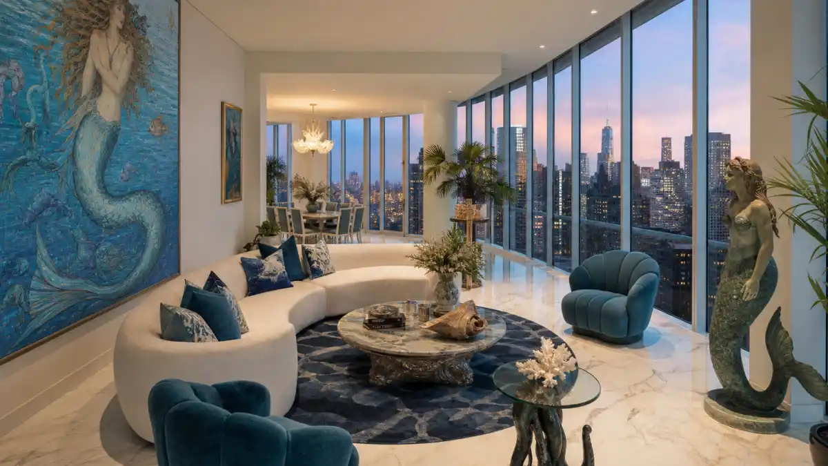 NYC penthouse skyline view evoking the Mariah Carey Tribeca penthouse listing
