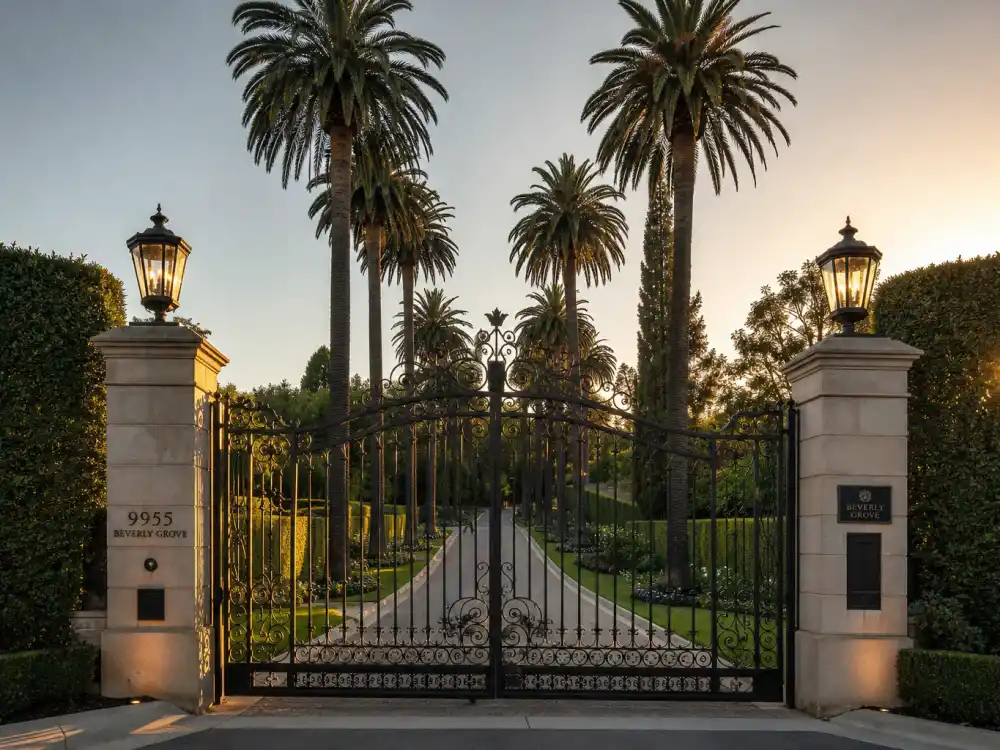 Towering iron gates of a Bel Air mega-mansion among the most expensive celebrity homes
