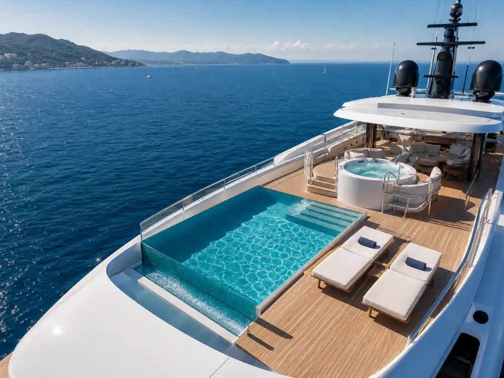 Helipad and sundeck of the most expensive celebrity yachts viewed from above