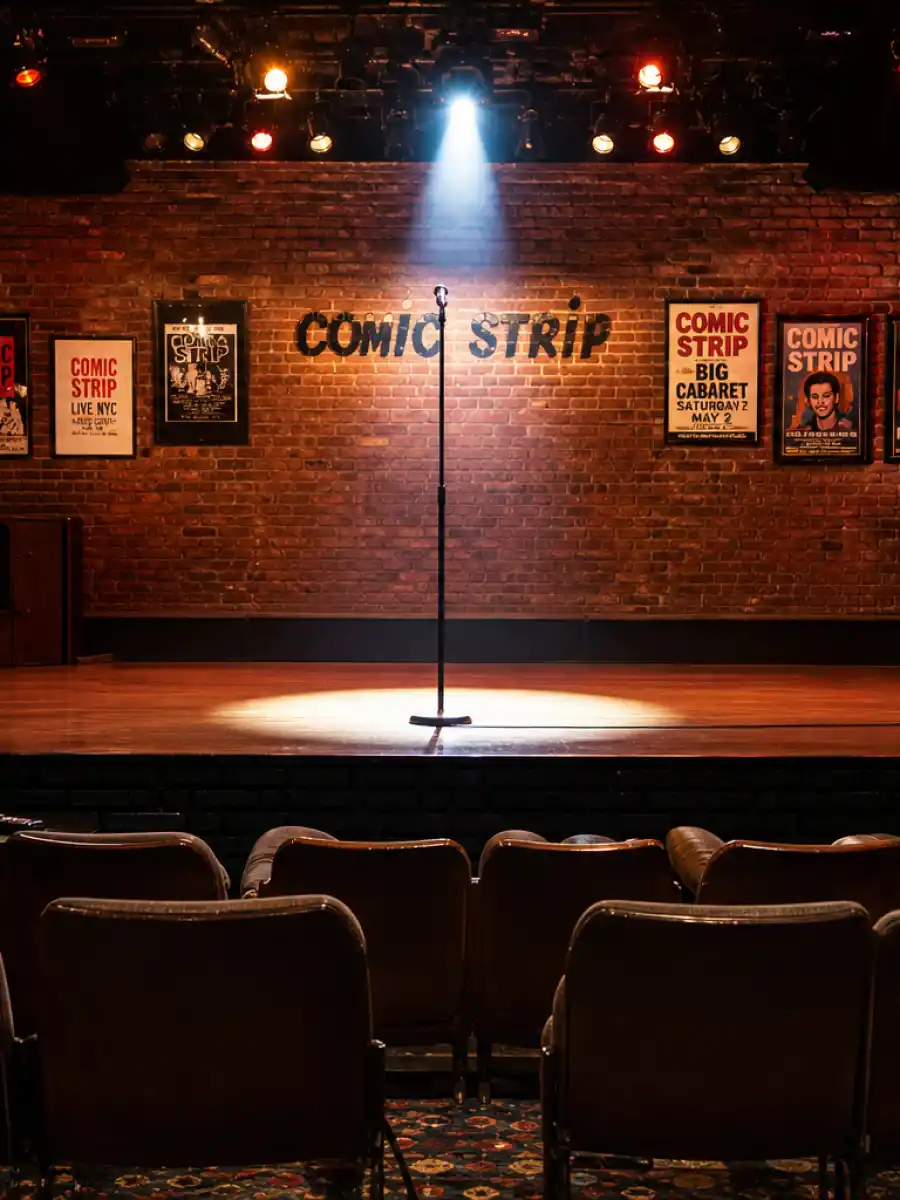 Comedy stage spotlight representing Pete Davidson dating history web story poster