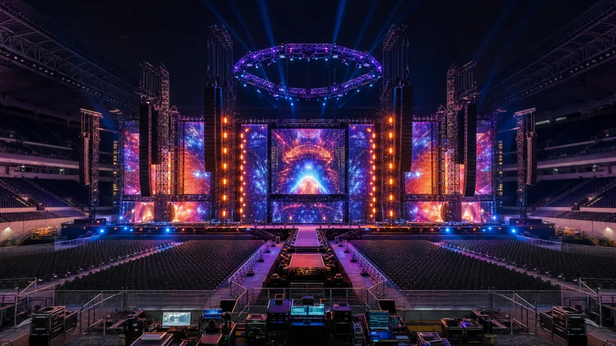 Empty stadium concert stage setup representing Post Malone tour canceled announcement