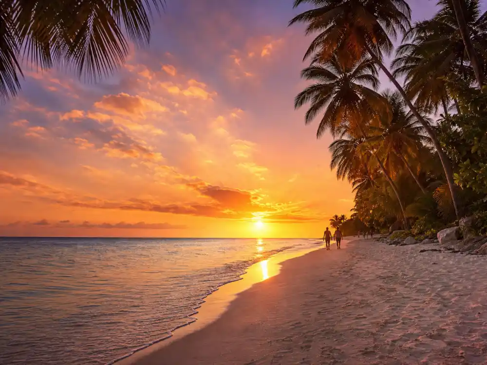 Luxury Barbados beach at sunset where Rihanna and ASAP Rocky relationship blossomed