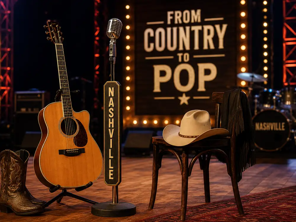 Style evolution display representing Taylor Swift before and after country to pop transformation