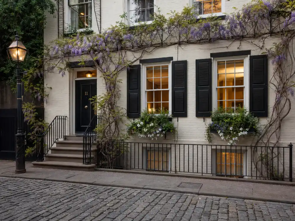 Taylor Swift houses portfolio West Village Greenwich townhouse facade with ivy and brownstone steps